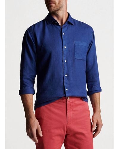 Peter Millar Coastal Garment Dyed Linen Sport Shirt - Blue