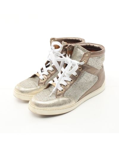 Jimmy Choo High Cut Sneakers Leather Gold Brown - Metallic