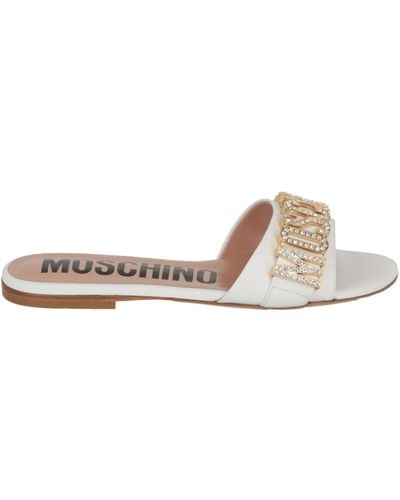 Moschino Crystal Embellished Logo Flat Sandals - Natural