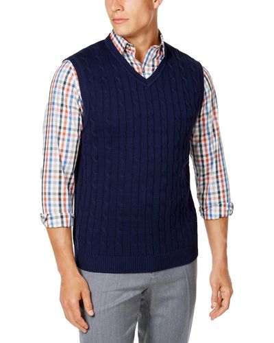 Tasso Elba Cable Knit V-neck Sweater Vest - Blue