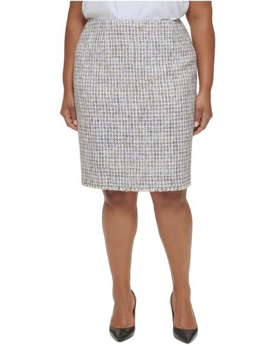 Calvin Klein Plus Tweed Business Pencil Skirt - Gray