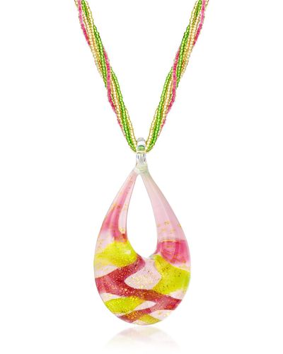 Ross-Simons Italian Multicolored Murano Glass Pendant Necklace With 18kt Gold Over Sterling - Yellow