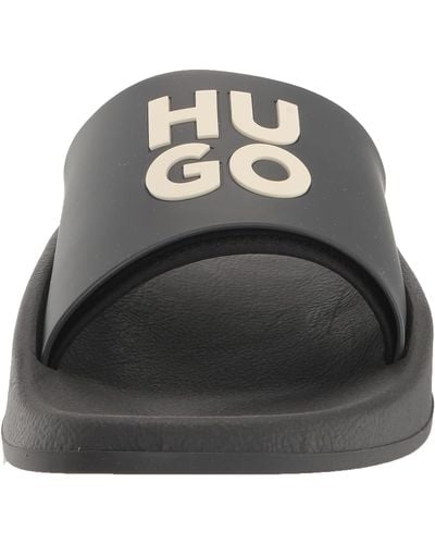 BOSS Hugo Black Logo Stacked Logo Slide Sandal Shoes