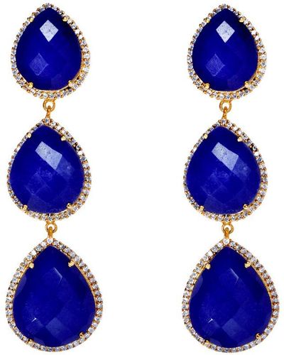 Liv Oliver 18k Gold Multi Sapphire Pear Embelished Drop Earrings - Blue
