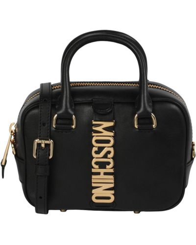 Moschino Logo Belt Leather Crossbody Bag - Black