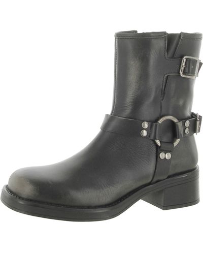Steve Madden Brixton Leather Half Calf Motorcycle Boots - Gray