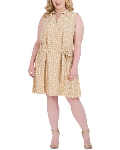 Signature By Robbie Bee Plus Linen Knee Shirtdress - Natural