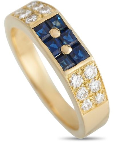 Van Cleef & Arpels 18k Yellow 0.39ct Diamond And Sapphire Ring Vc30-030824 - Blue