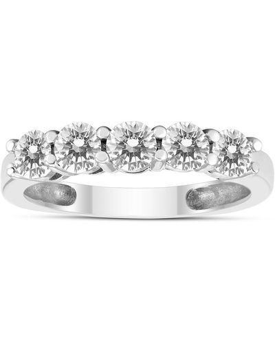 Monary 1 Carat Tw Five Stone Genuine Round Diamond Wedding Anniversary Ring 14k White Gold - Metallic