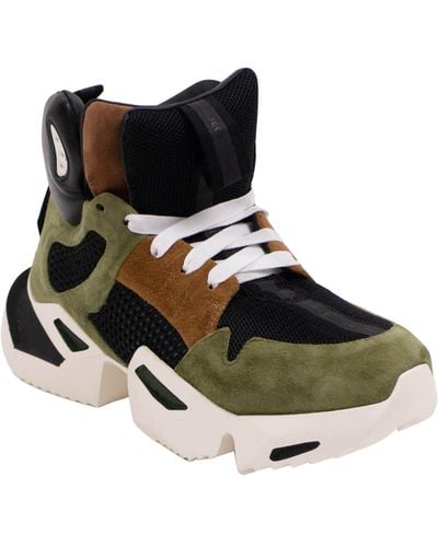 Unravel Project Green Suede Lace Up Mid Sneakers - Black