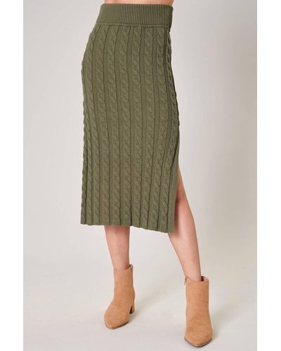 Sugarlips Cable Knit Midi Skirt In Olive - Green