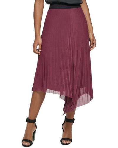 Calvin Klein Pleated Pull On Asymmetrical Skirt - Purple