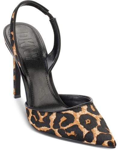 DKNY Macia Calf Hair Pointed Toe Slingback Heels - Black