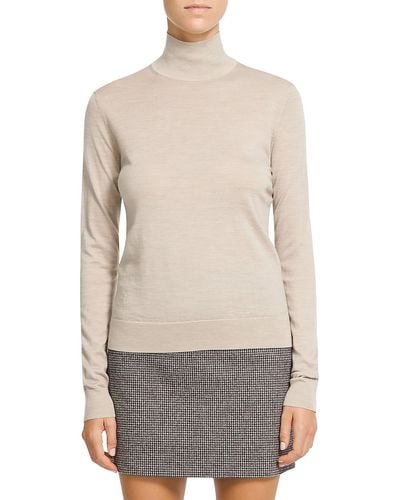 Theory 100% Cashmere Ribbed Trim Mock Turtleneck Sweater - Gray