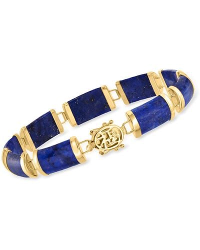 Ross-Simons Lapis And 14kt Yellow Gold "good Fortune" Chinese Character Bracelet - Blue