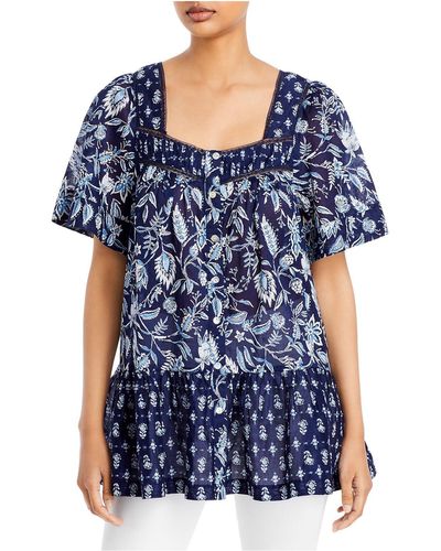 Beach Lunch Lounge Nica Square Neck Printed Button-down Top - Blue