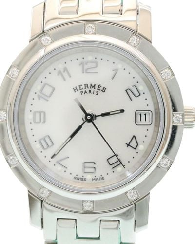 Hermès Hermes Watch 12 Diamond Stones Tone Stainless Auth 18908a - Gray