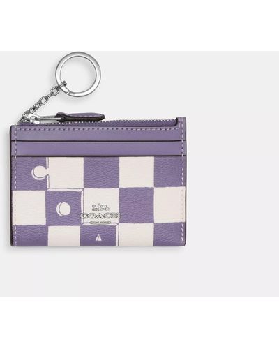 COACH Mini Skinny Id Case With Checkerboard Print - Purple
