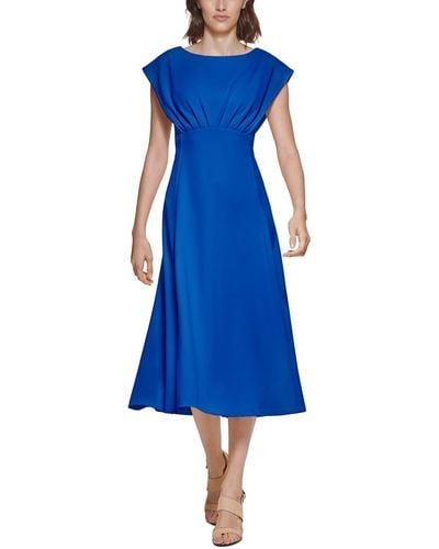 Calvin Klein Knit Cap Sleeves Midi Dress - Blue