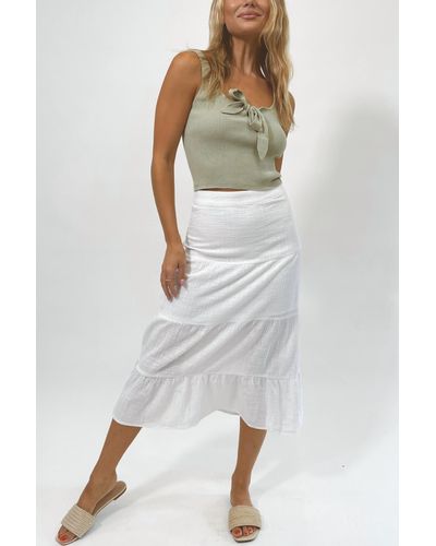 Olivaceous Gauze Tiered Midi Skirt - White