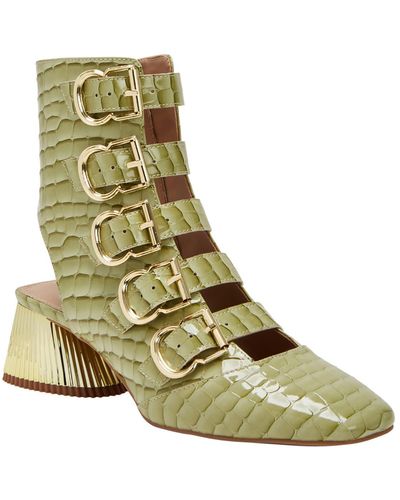 Katy Perry The Clarra Buckle Bootie Snakeskin Square Toe Booties - Green