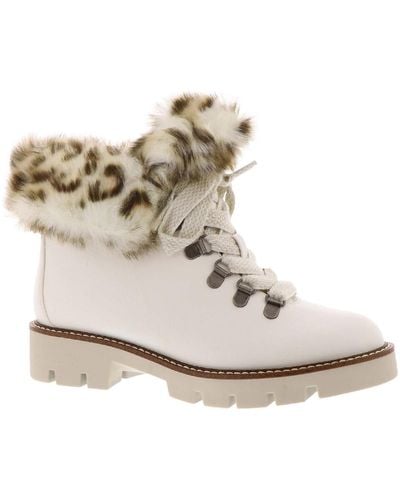 White Mountain Glamorous Faux Leather Faux Fur Combat & Lace-up Boots - White