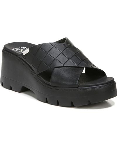 Dr. Scholls Checkin High Faux Leather Contour Flatbed Platform Sandals - Black