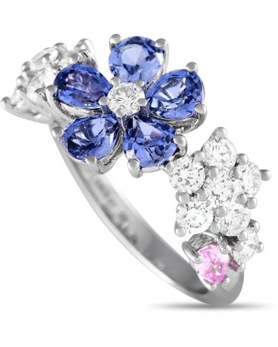 Van Cleef & Arpels Folie Des Prés 18k White Gold 1.31ct Diamond And Sapphire Ring - Blue