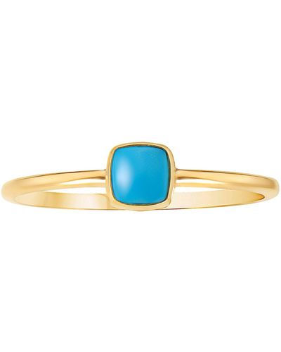 Fine Jewelry Bezel Real Turquoise Solitaire Ring 14k Gold - Blue