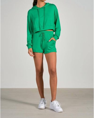 Elan Cheri Long Sleeve Hoodie Crop Top - Green