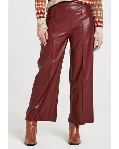 Another Love Sparkle Wide Leg Cropped Vegan Leather Pant - Red