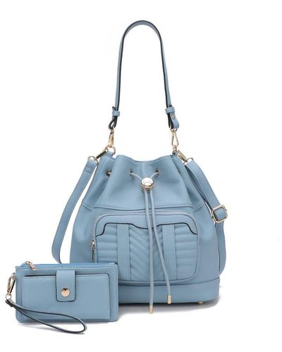 MKF Collection by Mia K Ryder Vegan Leather Shoulder Bag With Wallet - 2 Pieces - Blue