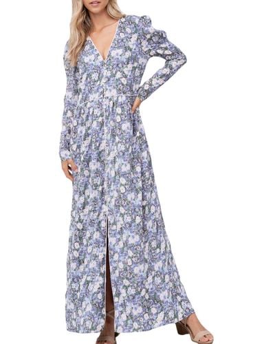En Saison Floral Print Long Midi Dress - Blue