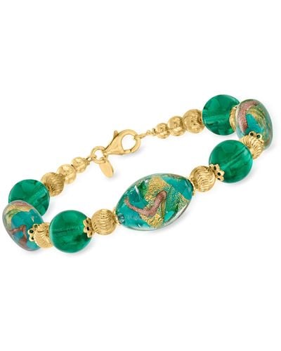 Ross-Simons Italian Green And Gold-toned Murano Glass Bead Bracelet