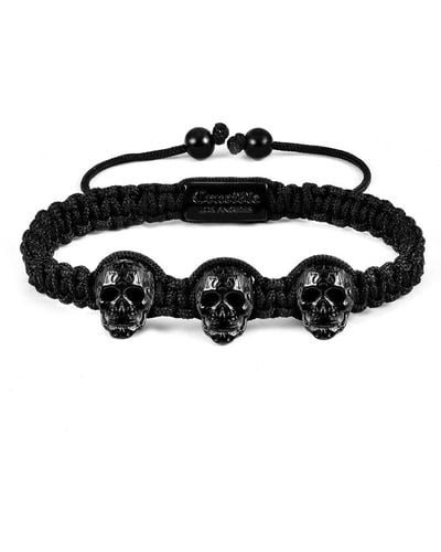 Crucible Jewelry Crucible Los Angeles Three Ip Skulls On Shocker Tie Woven Bracelet - Black