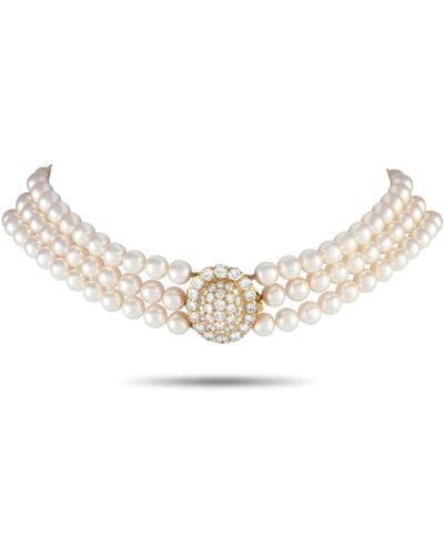 Van Cleef & Arpels 18k Yellow Gold 6.48ct Diamond And Pearl Choker Necklace Vc13-100423 - Metallic