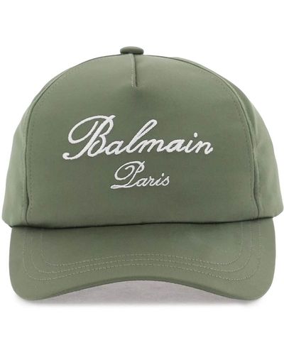Balmain "baseball Cap In Satin With Embroidered Logo - Green