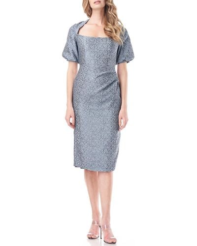 Kay Unger Fernanda Floral Midi Cocktail And Party Dress - Blue