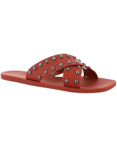 Lucky Brand Julina Studded Criss Cross Slide Sandals - Red