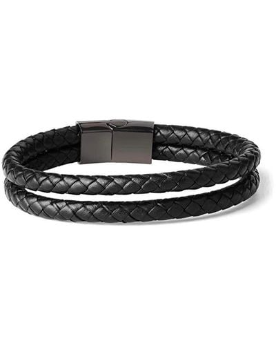 Stephen Oliver Plated Double Row Leather Bracelet - Black