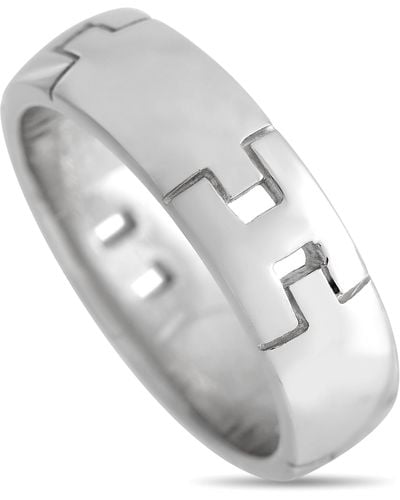 Hermès 18k White Gold H Band Ring - Gray