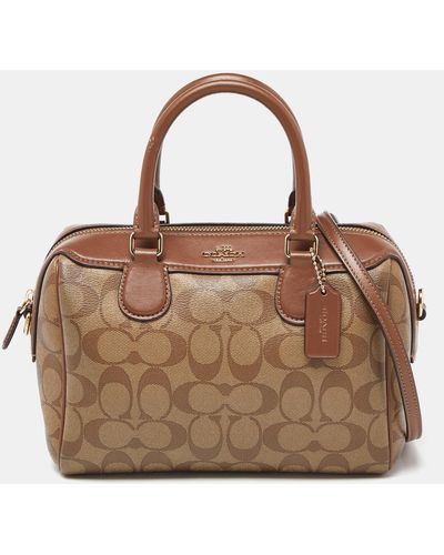 COACH Signature Coated Canvas And Leather Mini Bennett Satchel - Brown