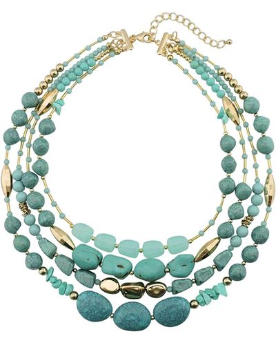 Liv Oliver 18k Gold Multi Turquoise Statement Necklace - Green