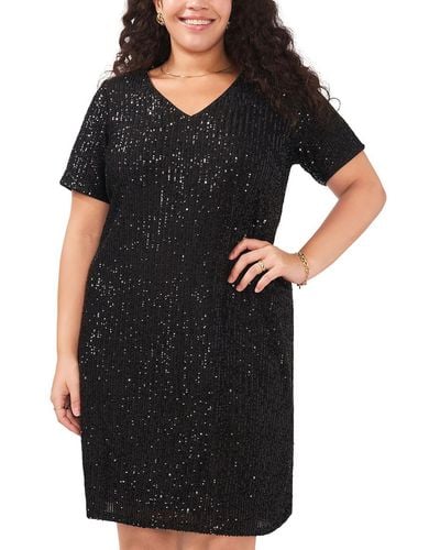 Vince Camuto Plus Sequined V Neck Cocktail And Party Dress - Black