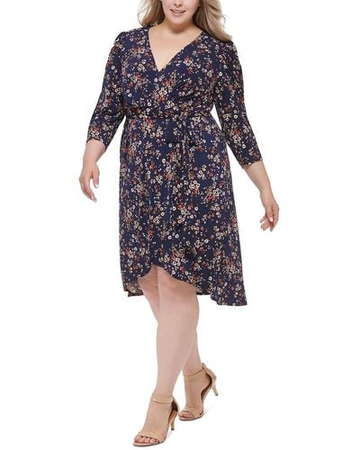 Jessica Howard Plus Jersey Floral Fit & Flare Dress - Blue