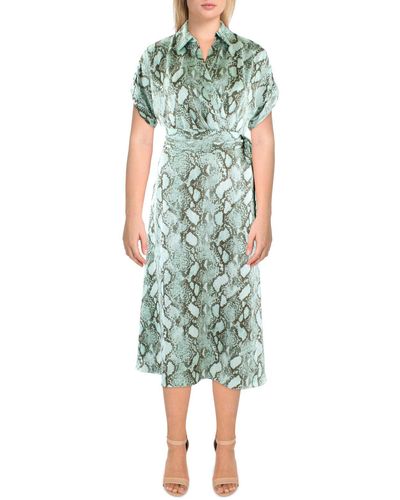 Lauren by Ralph Lauren Satin Snake Print Midi Dress - Green