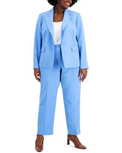Le Suit Plus Crepe Business One-button Blazer - Blue