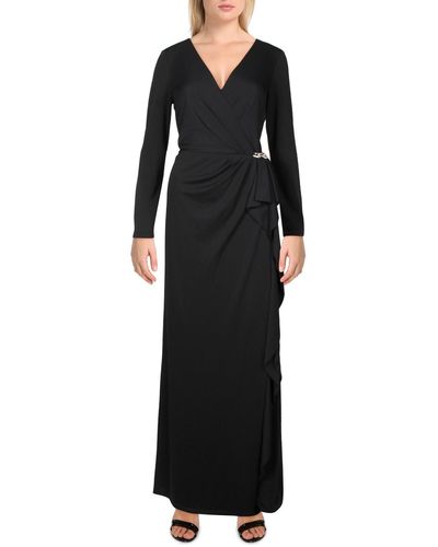Lauren by Ralph Lauren Cascade Ruffle Long Evening Dress - Black