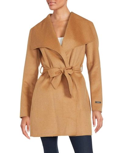 Tahari Double Face Wool Belted Wrap Coat - Natural