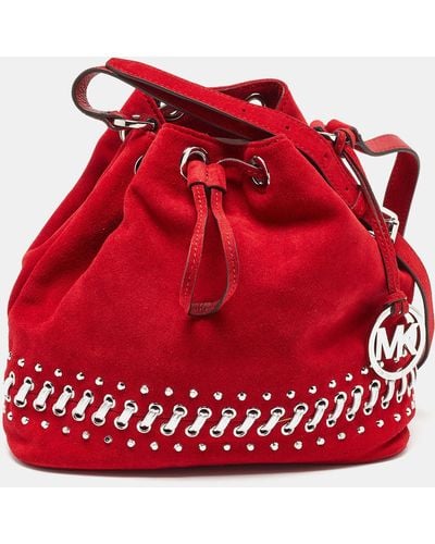 Michael Kors Suede And Leather Frankie Drawstring Bag - Red